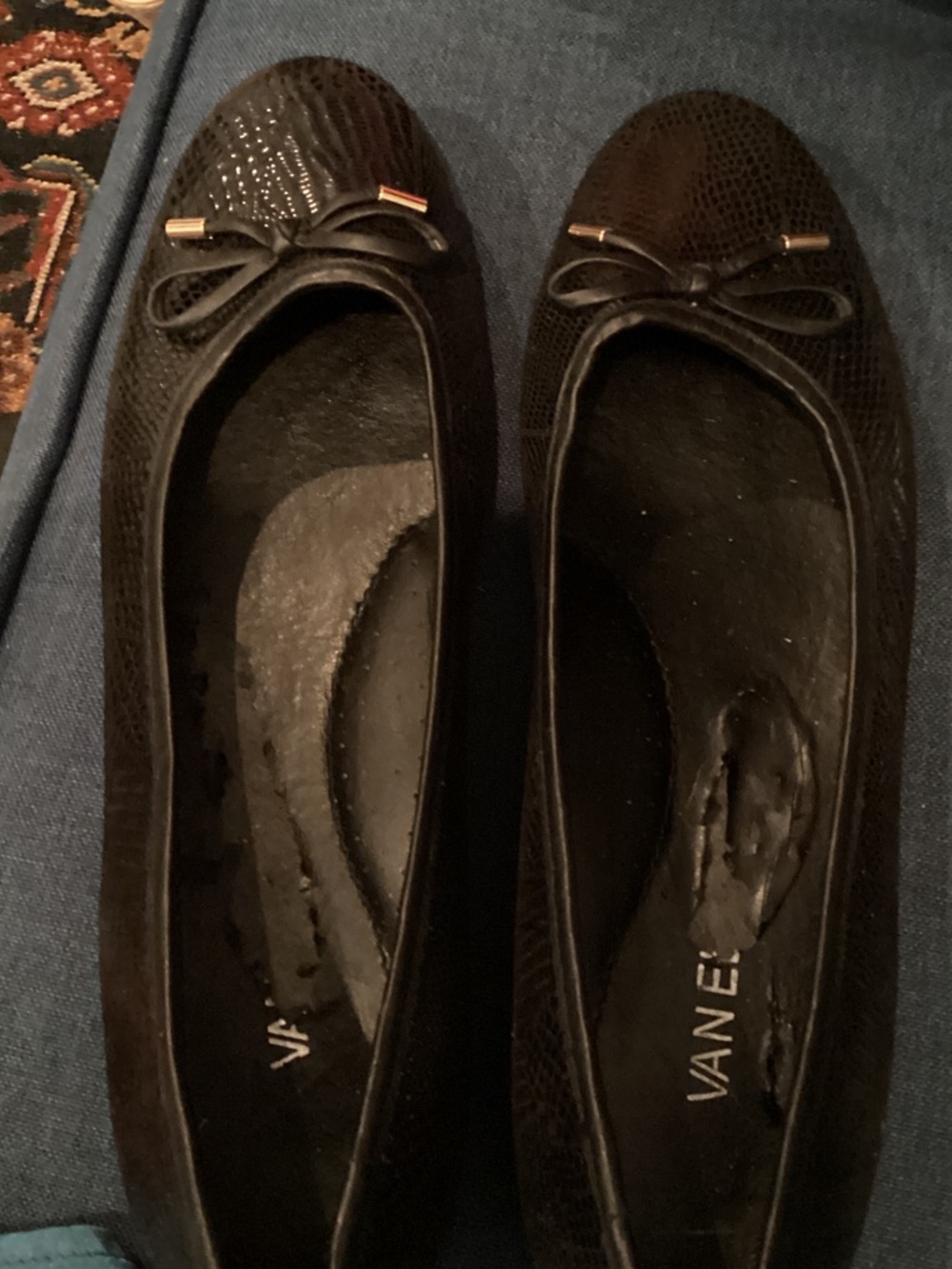 Vaneli Black Snake-Embossed Bow Ballet Flats